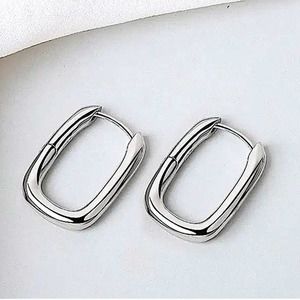Sterling Silver Square Hoop Design Dangle Drop Earrings